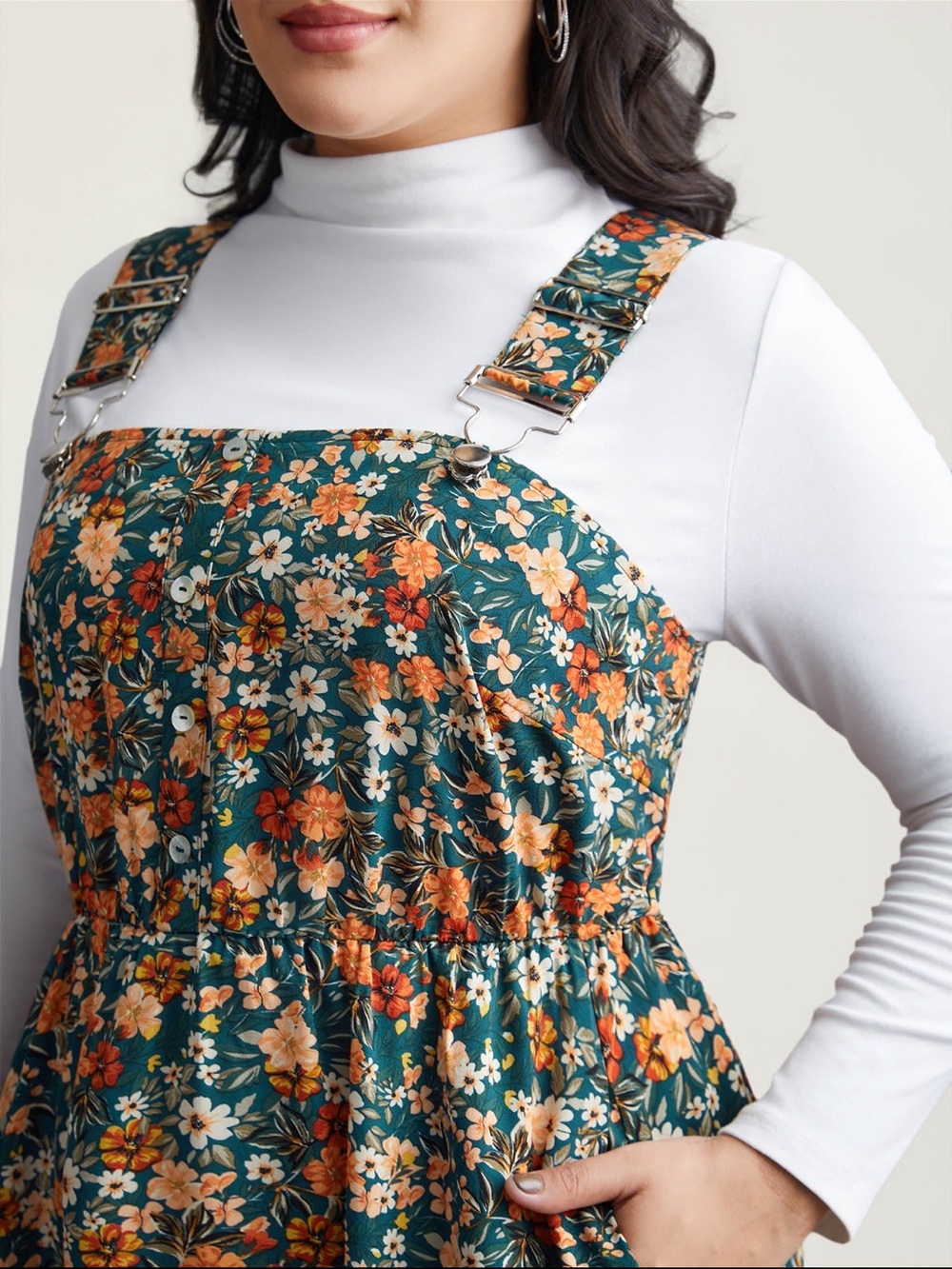 BloomChic Black Floral Midi Pinafore Dress with Brown and rose Accents - Picture 9 of 9